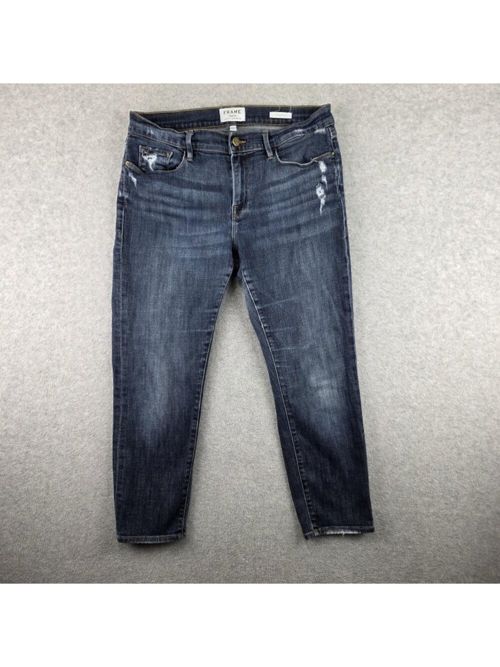 FRAME Le Garcon Jeans Womens 29 Crop Slim Straight Distressed Medium Wash Denim